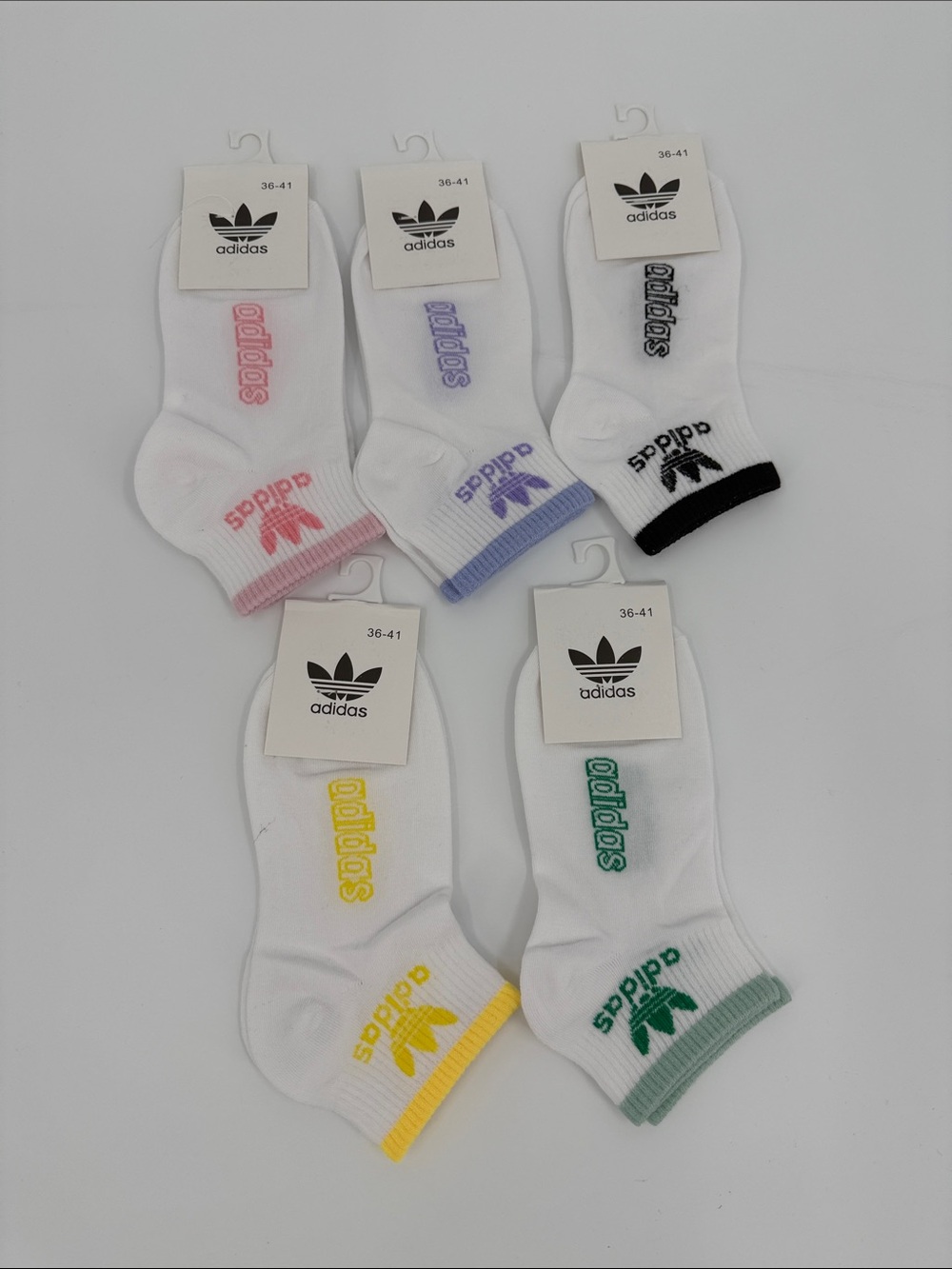 adidas  Low-Cut Socks - White with Colored Trim (5-Pack)